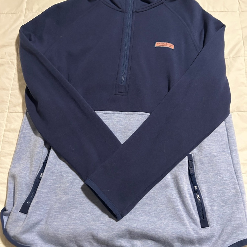 Vineyard Vines Women's Blue and Gray Zip-Up Sweater